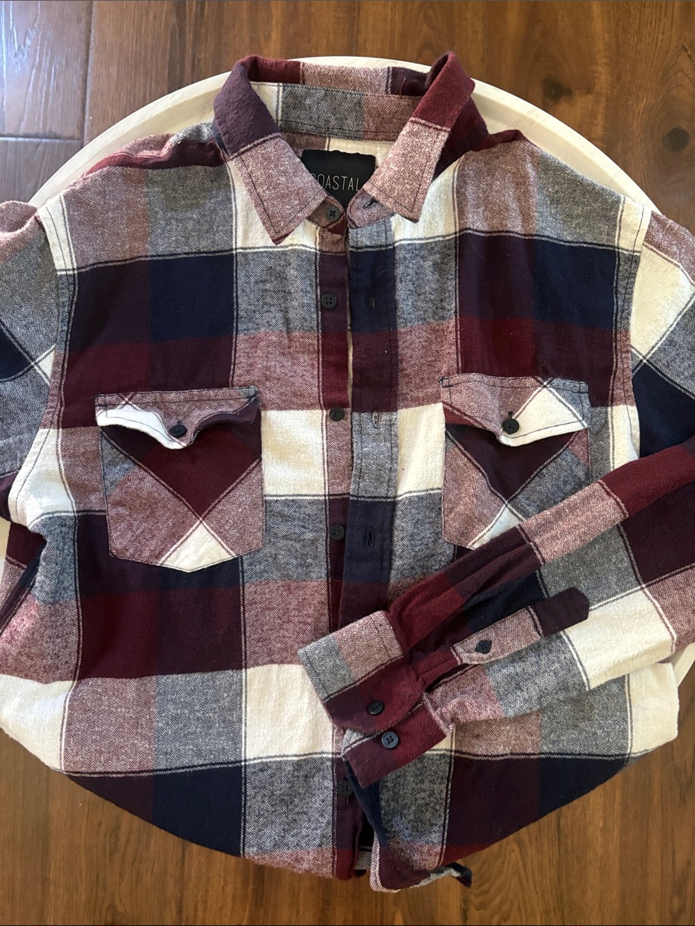 Men’s Burgundy Plaid Flannel Button-Up Shirt